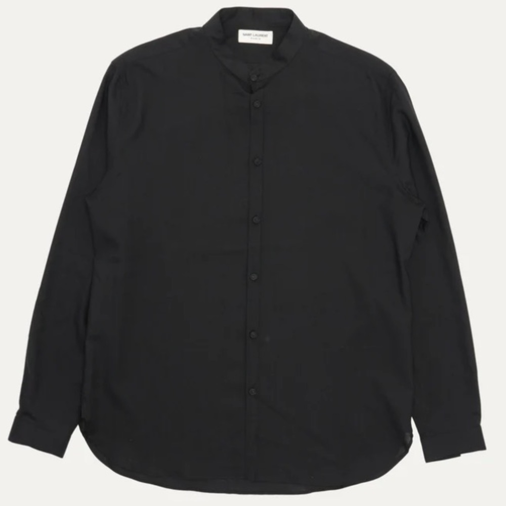 Saint Laurent Paris Black Band Collar Button Up Shirt Men’s Size Large